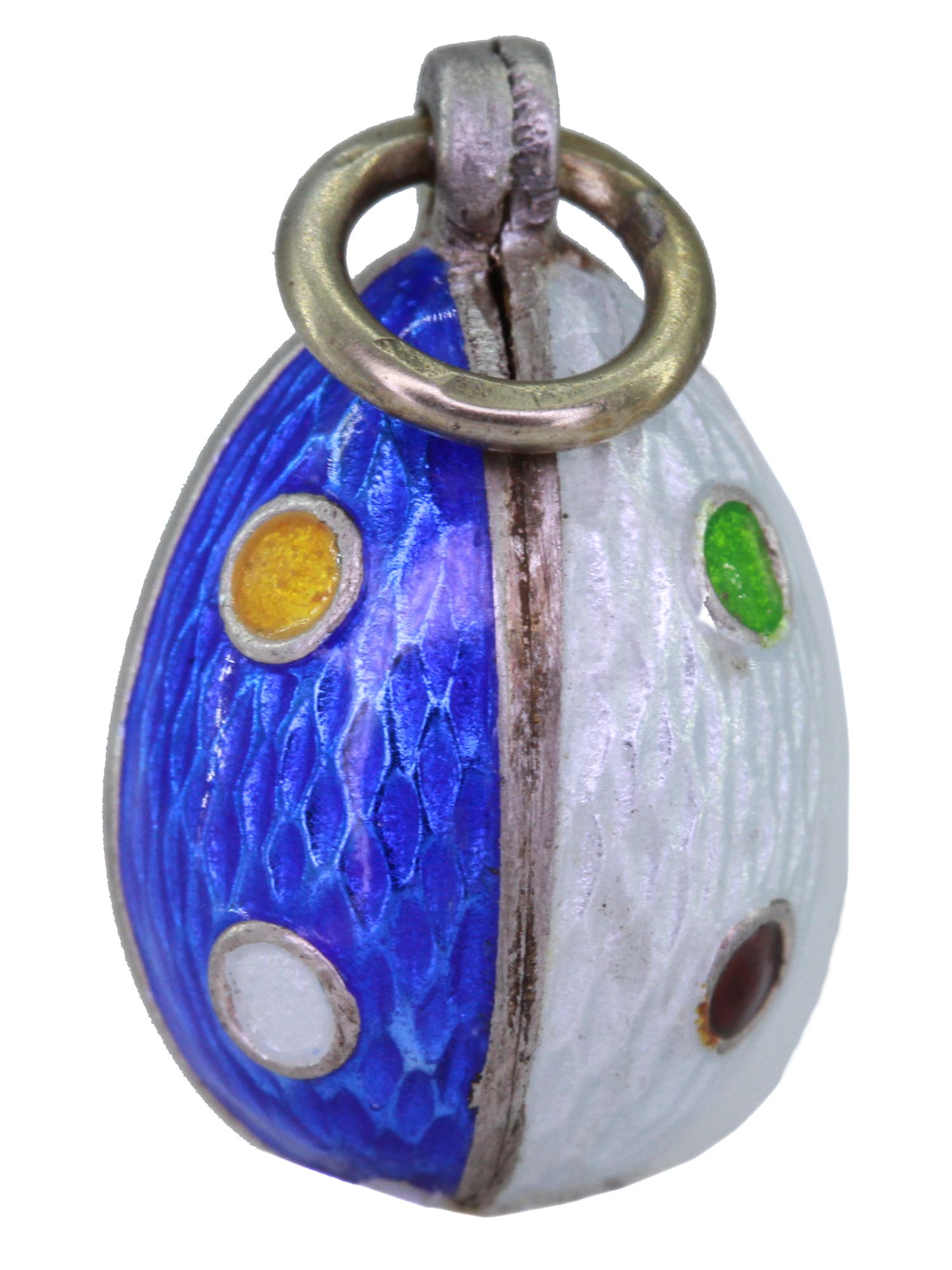 RUSSIAN SILVER AND GUILLOCHE ENAMEL EGG PENDANT PIC-1